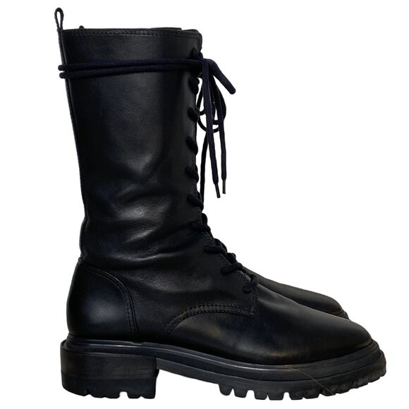 PORTE & PAIRE BLACK LEATHER COMBAT BIKER MOTO BOOTS SIZE 40 FR 10 US - Picture 3 of 9